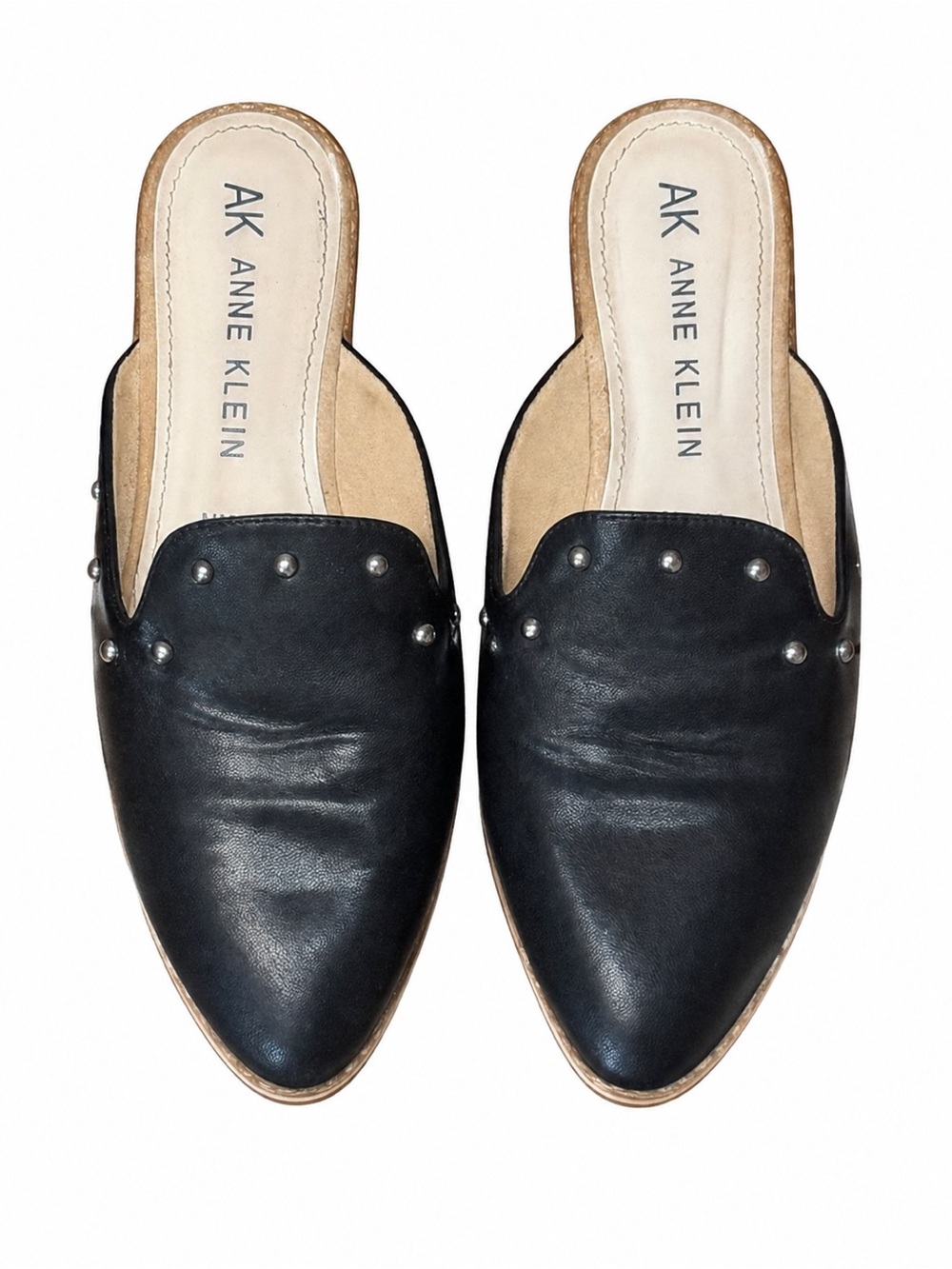 Anne Klein Black Studded Pointed-Toe Mules – Size 7.5